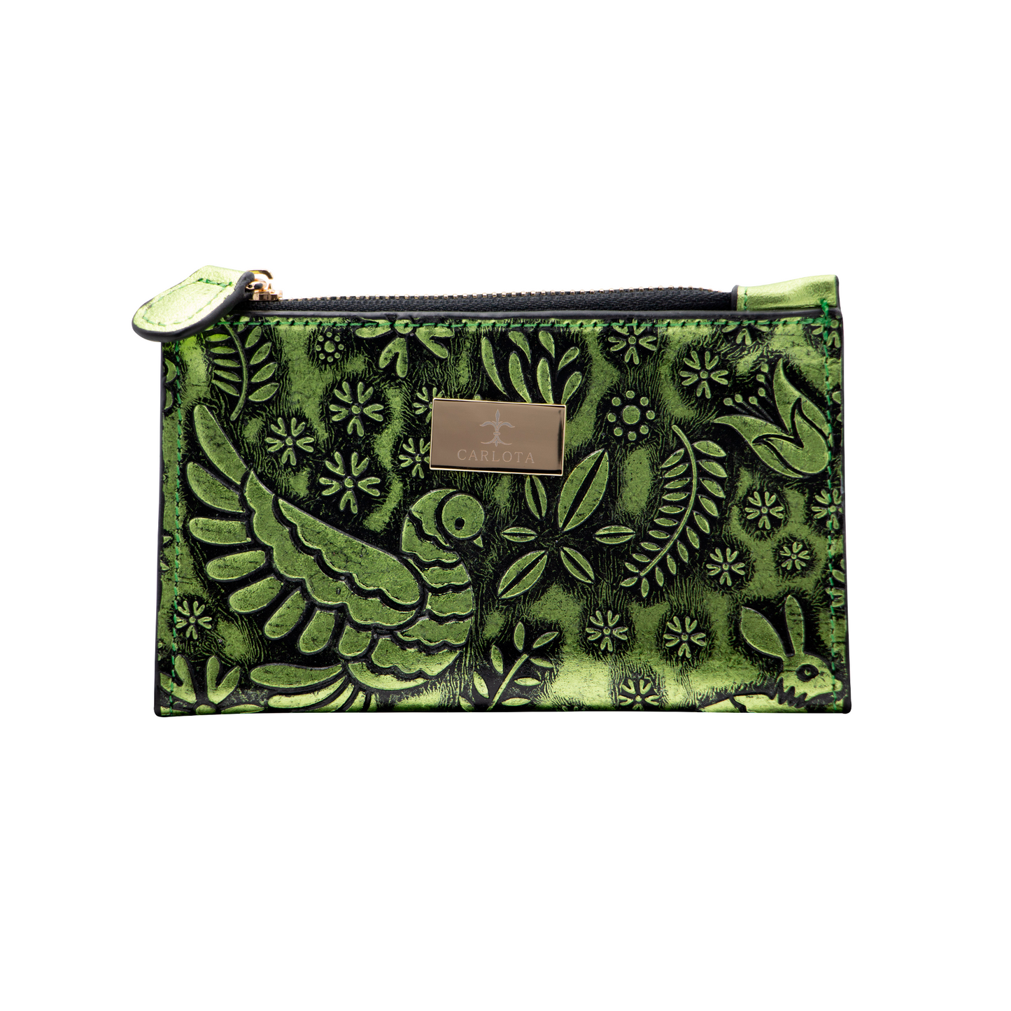 CARTERA TARJETERO VERDE METALICO