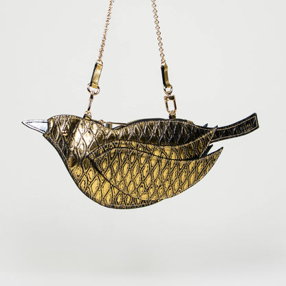 CROSSBODY PAJARITO ORO ESCAMAS