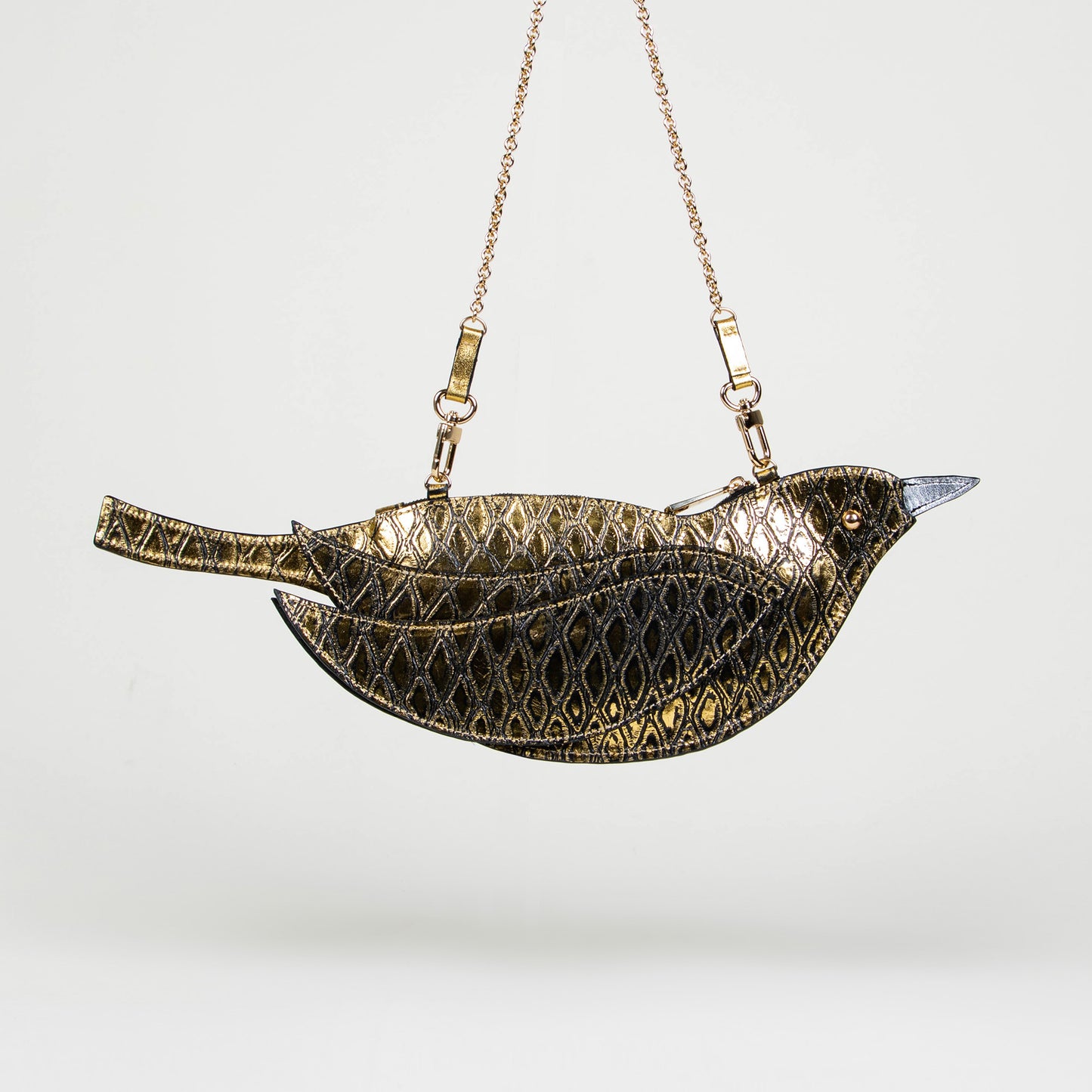 CROSSBODY PAJARITO ORO ESCAMAS