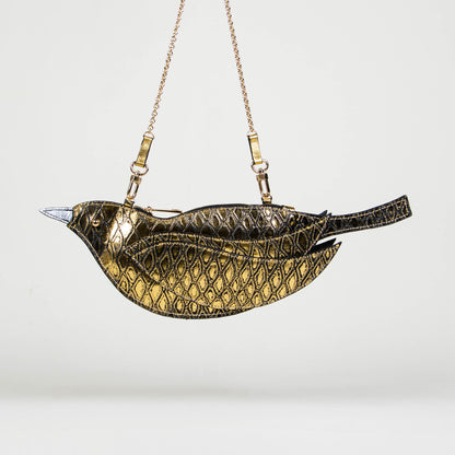 CROSSBODY PAJARITO ORO ESCAMAS