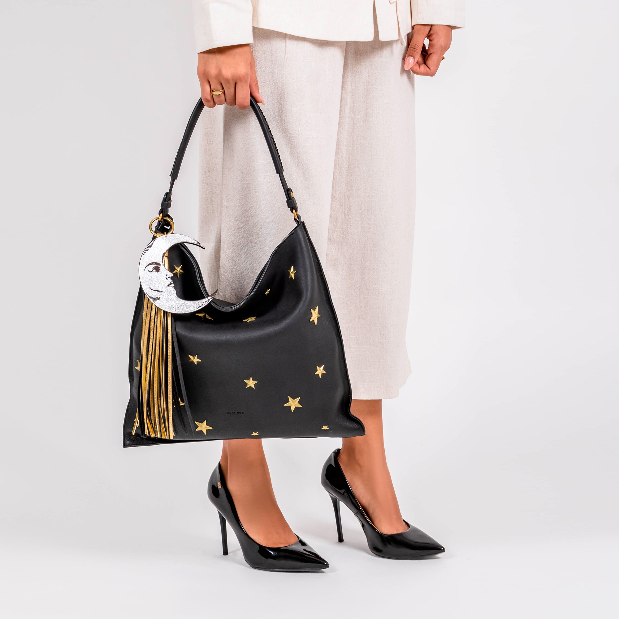 BLACK LUNA Y ESTRELLA HOBO